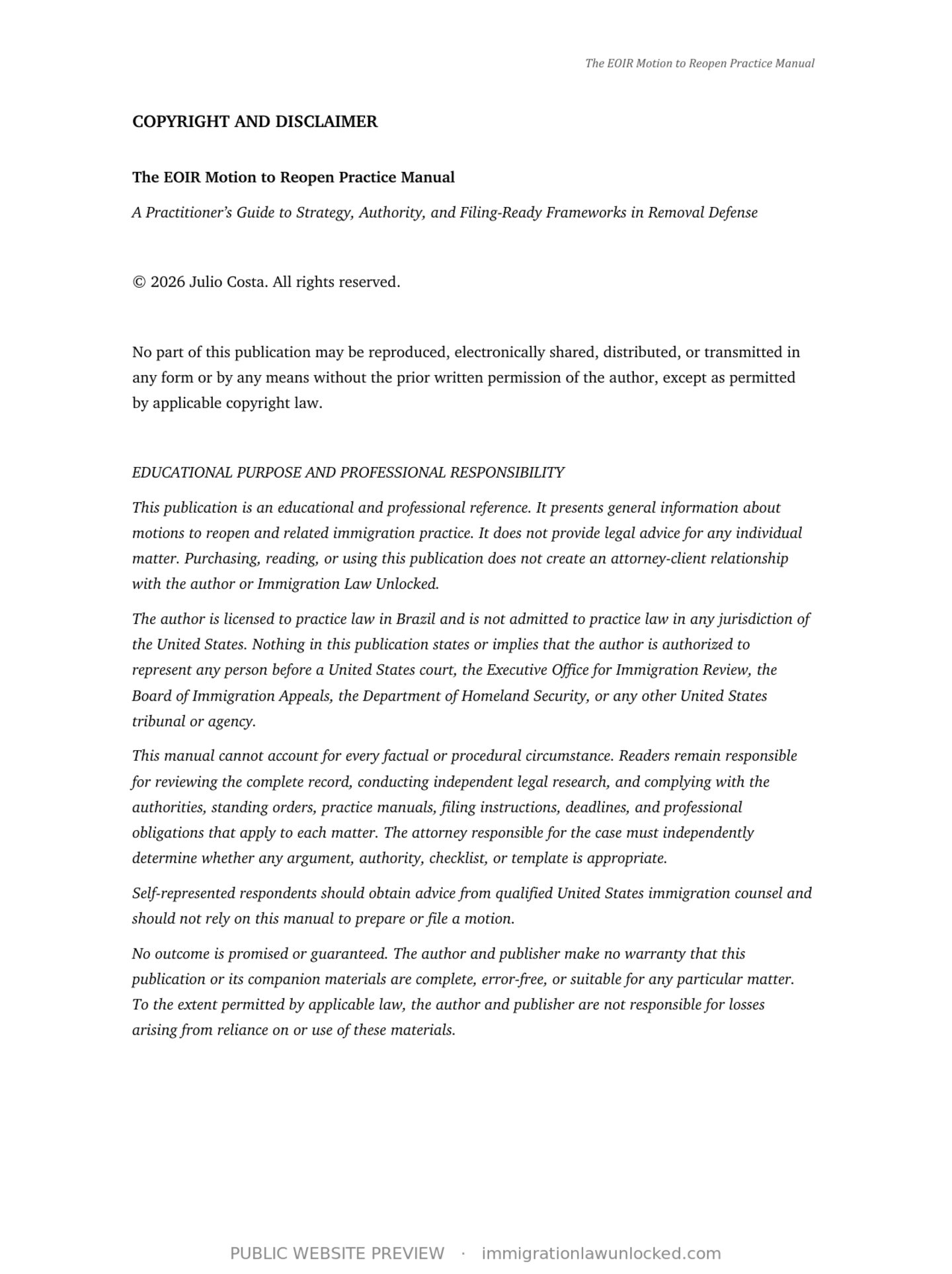 Copyright and disclaimer page